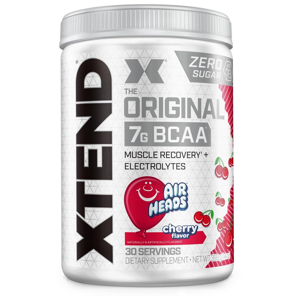 Xtend Originaalne BCAA pulber, 7 g BCAA-d ja 2,5 g L-glutamiini lihaste taastamise hüdratsiooniks ja lahja lihas, suhkruvaba sisse- ja pärast treeningut jook elektrolüütide, kirsi Airheads, 30 serveerimist