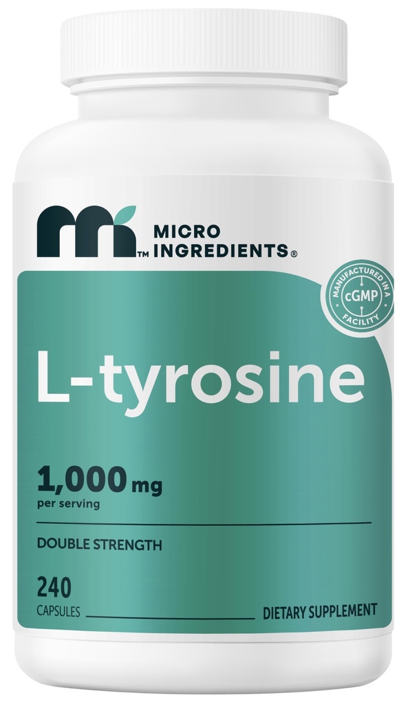 Mikrokoostisosad L-türosiin 1000 mg ühe portsjoni kohta , 240 kapslit | Aminohappe lisand | Mitte-GMO