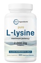 Puhas L-lüsiin 2000 mg, 300 Veggie kapslit | Maksimaalne tugevus, kergesti imenduv, vaba vorm | Kollageeni, huulte ja immuunsuse tugi | Puhas koostisosad ilma täiteaineteta