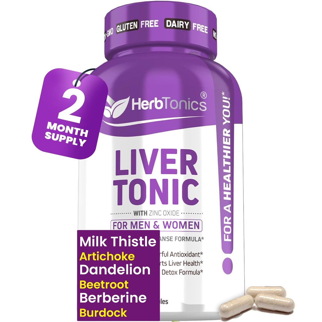 Herbtoonika Maks Puhasta Detox & Remont Täiendus Piimaohakas & Artišokk 20-in-1 Maksatoetusvalem, Energia Ja Üldine Tervis | Dandelion, Kurkum, Berberine | 120 Vegankapslid