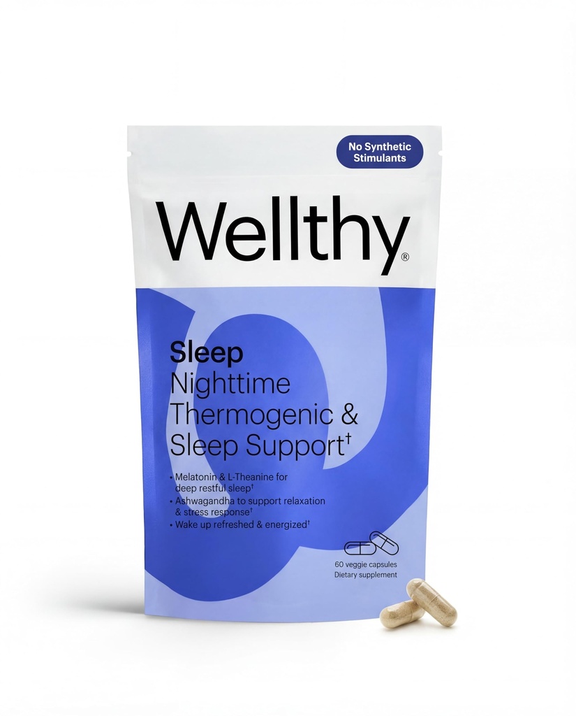 Wellthy Night Time Thermogenic - Vitamiin B6, Ashwagandha & Melatoniin - Öine termogeensed naistele - Kõhu termogeenne - Natural kaalulangus täiendused naistele, 60ct