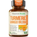 Ginkgo Biloba täiendus kurkumiini ja musta pipariga suure imendumise jaoks - Ginko Biloba kapslid kurkumiga fookuse, mälu toetamise, liigeste ja aju tervise jaoks - NonGMO - 180 vegankapslit