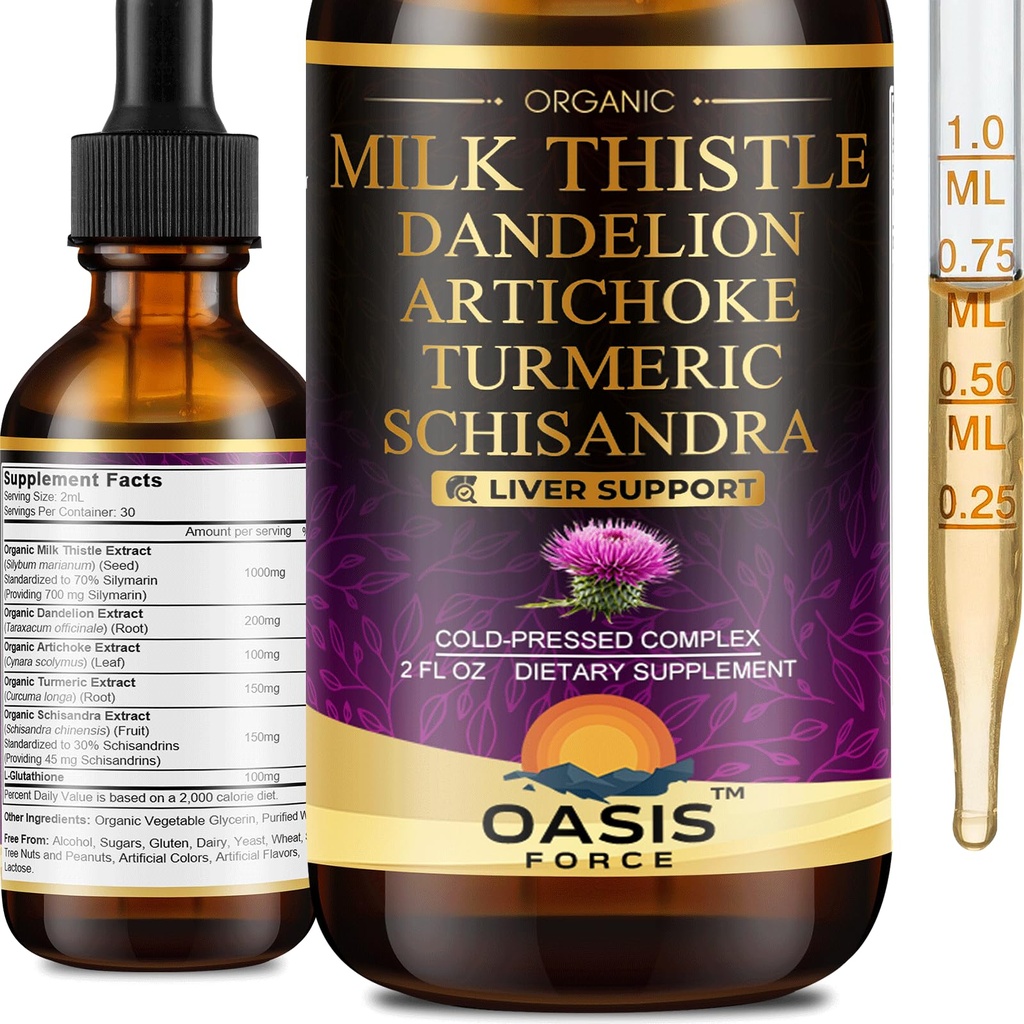 Orgaaniline piimaohakas ekstrakt Vedelik Maksa puhastamiseks Detox & Remont, Silimariini Piimaohaka tilgad Lisa Dandelion & Artišokk Maksatoetus, Vegan, Alkoholivaba, 2 FL OZ