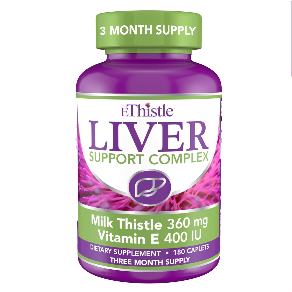 Liver Wellness Dietary Supplement, Milk Thistle & Vitamin E Liver Health Formula, Caplets 180 Count