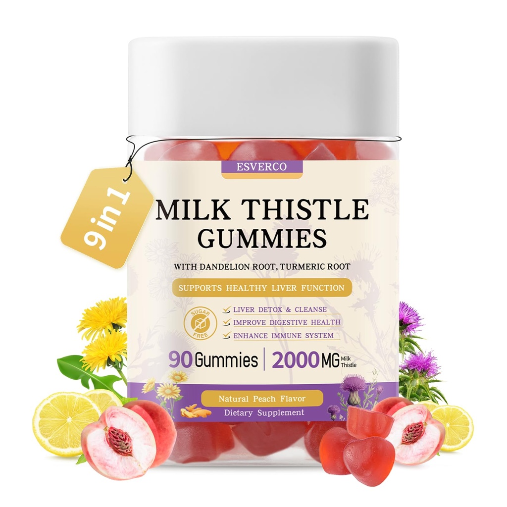 Piimaohakakummid 2000MG ekstraktiga, maksa tervisetoetuskummid, silimariini piimaohaka lisand artišokiga, Dandelion, kurkumiin, suhkruta, täiskasvanutele, Vegan, 90 krahv