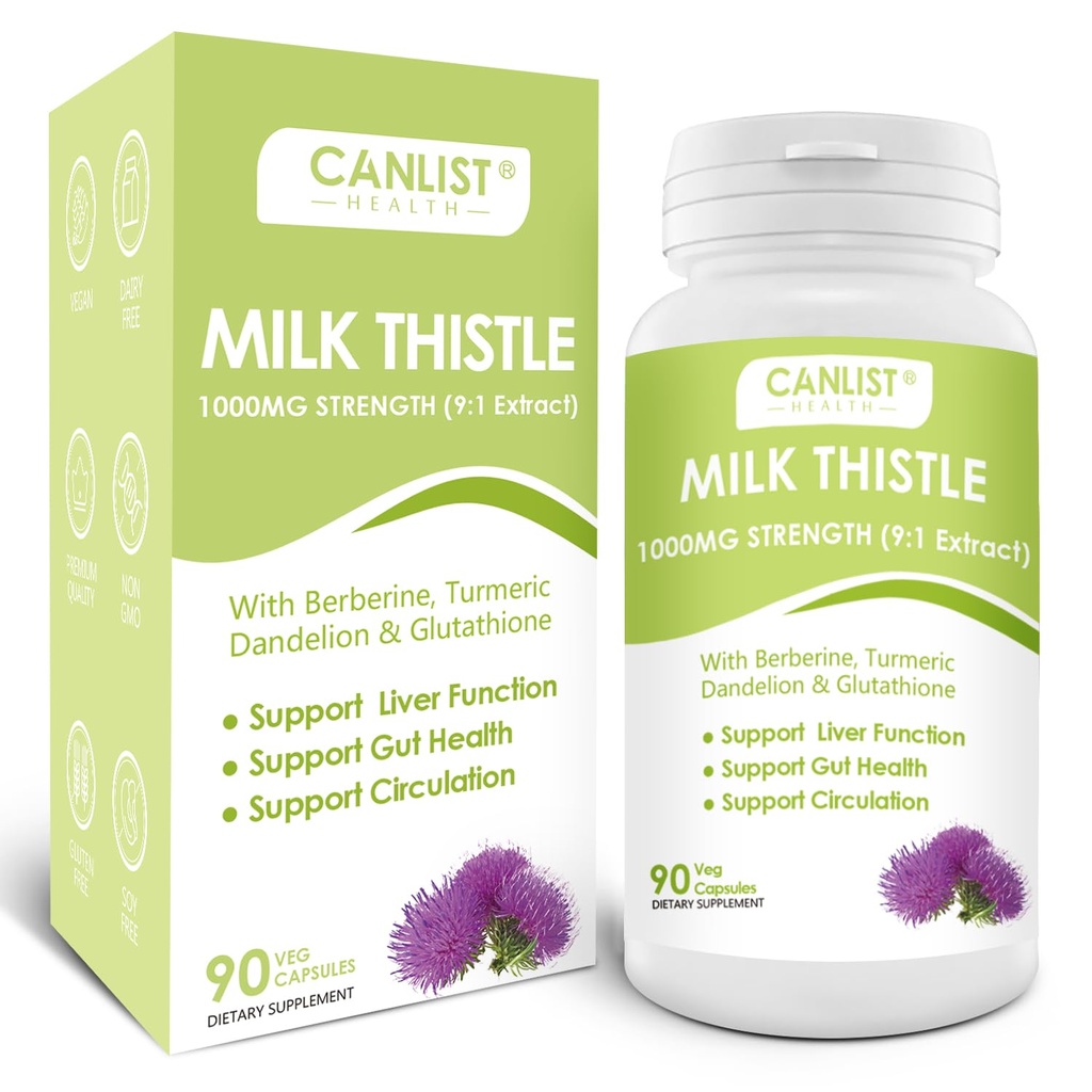 CANLIST Piimaohakapslid 1000mg , Potent 9: 1 Ekstrakt , Maksatervise tugi , Detox & Cleanse , Antioksüdant & Soolestiku Tervis , Mitte- GMO , Gluteenivaba , 90 kapslit