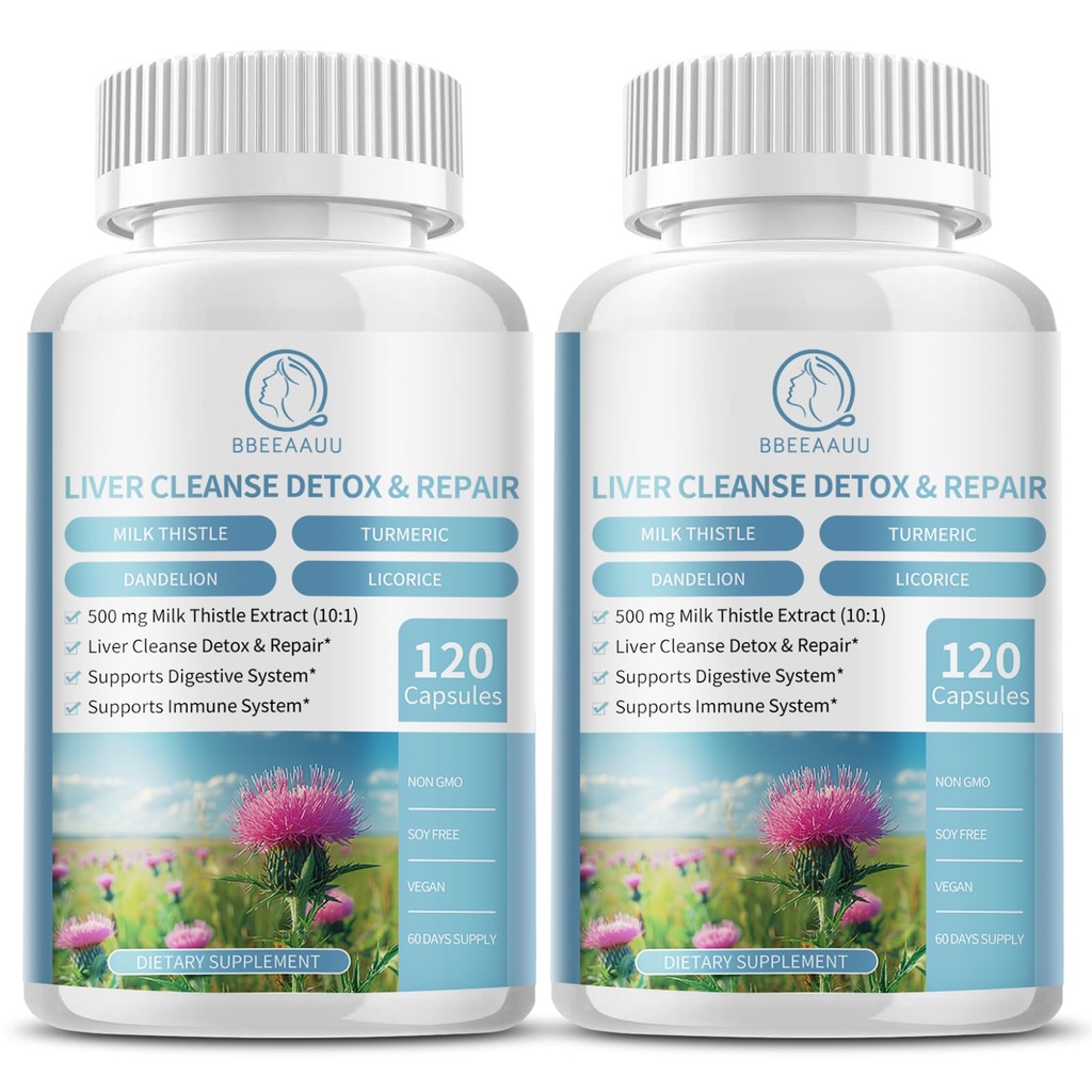 (2 Pack) Piimaohakalisandi kapslid, maksa tervise valem, Dandelioni juurega, 10: 1 ekstrakt, maks Detox Cleanse Support, seedetrakti ja immuunsüsteemi jaoks, 240 loend