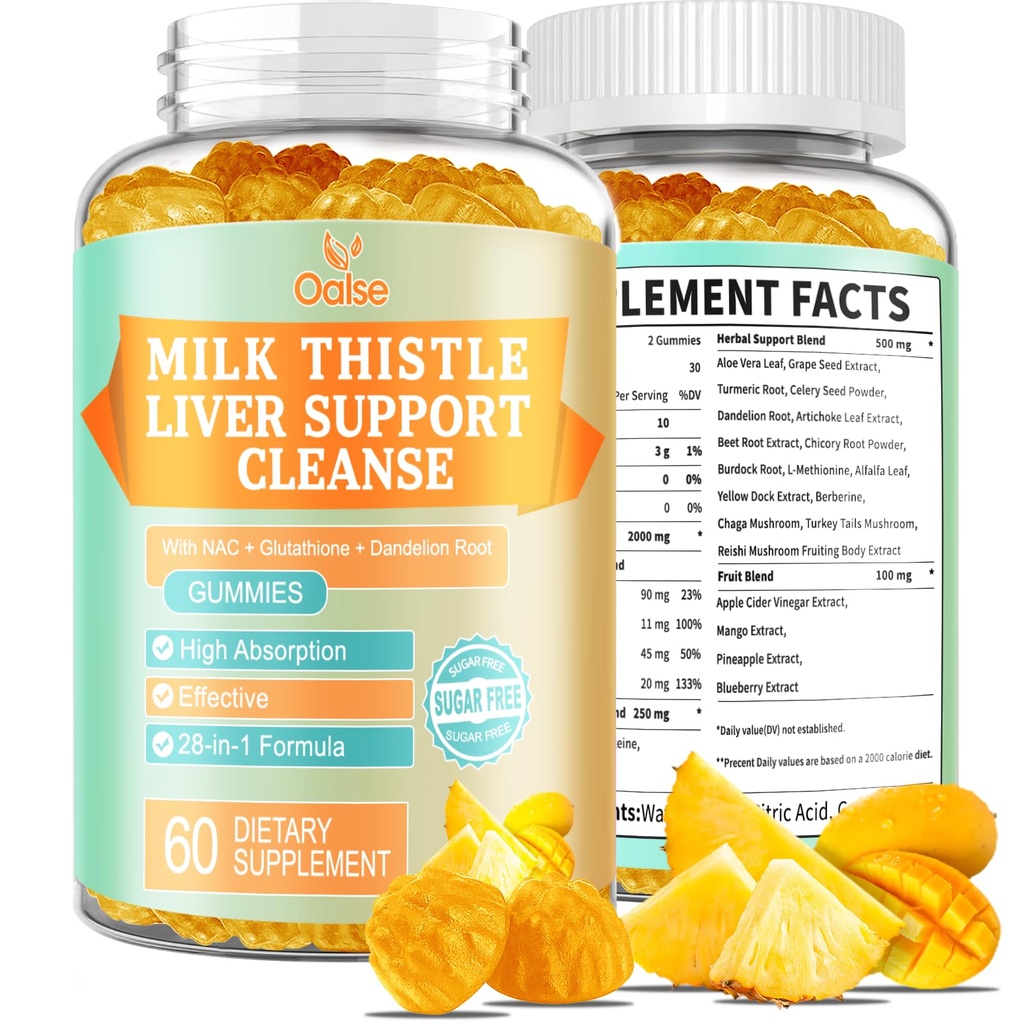 Maksa puhastamine Detox & Repair 2000 Mg Piimaohaka Gummies - Mango ananassi - NAC, Glutatiooni, Dandelion Root, Aloe Vera Leaf jne, Gluteenivaba, 60 krahv