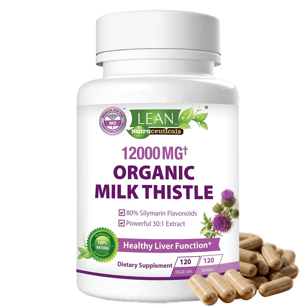 Piimaohakas Maks Puhasta Detox & Repair Support Orgaaniline täiendus, 12000 Mg 120 Day 30X Seed Extract koos Silymarin, MD Super Ultra Taimne Neeru Lung Renew Aid Health Formula Pills, 120 kapslit