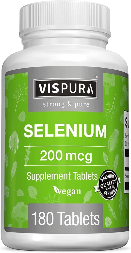 Selenium 200 mcg täiendus, 180 Vegan tabletid immuunsussüsteemi, kilpnäärme, eesnäärme ja südame tervise jaoks *, orgaanilised, looduslikud ja gluteenivabad mineraalid ilma lisanditeta