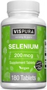 Selenium 200 mcg täiendus, 180 Vegan tabletid immuunsussüsteemi, kilpnäärme, eesnäärme ja südame tervise jaoks *, orgaanilised, looduslikud ja gluteenivabad mineraalid ilma lisanditeta