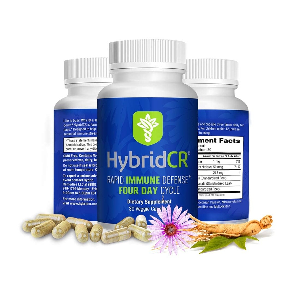 HybridCR Rapid Immunity Supplement | Tsink, Echinacea, Andrographis, ženšenn, Selenium, Gluteenivaba & Non-GMO | 5-in-1 Immune Support Supplement | Apteeker Formulated 1 Month Supply (30 Veggie Caps)