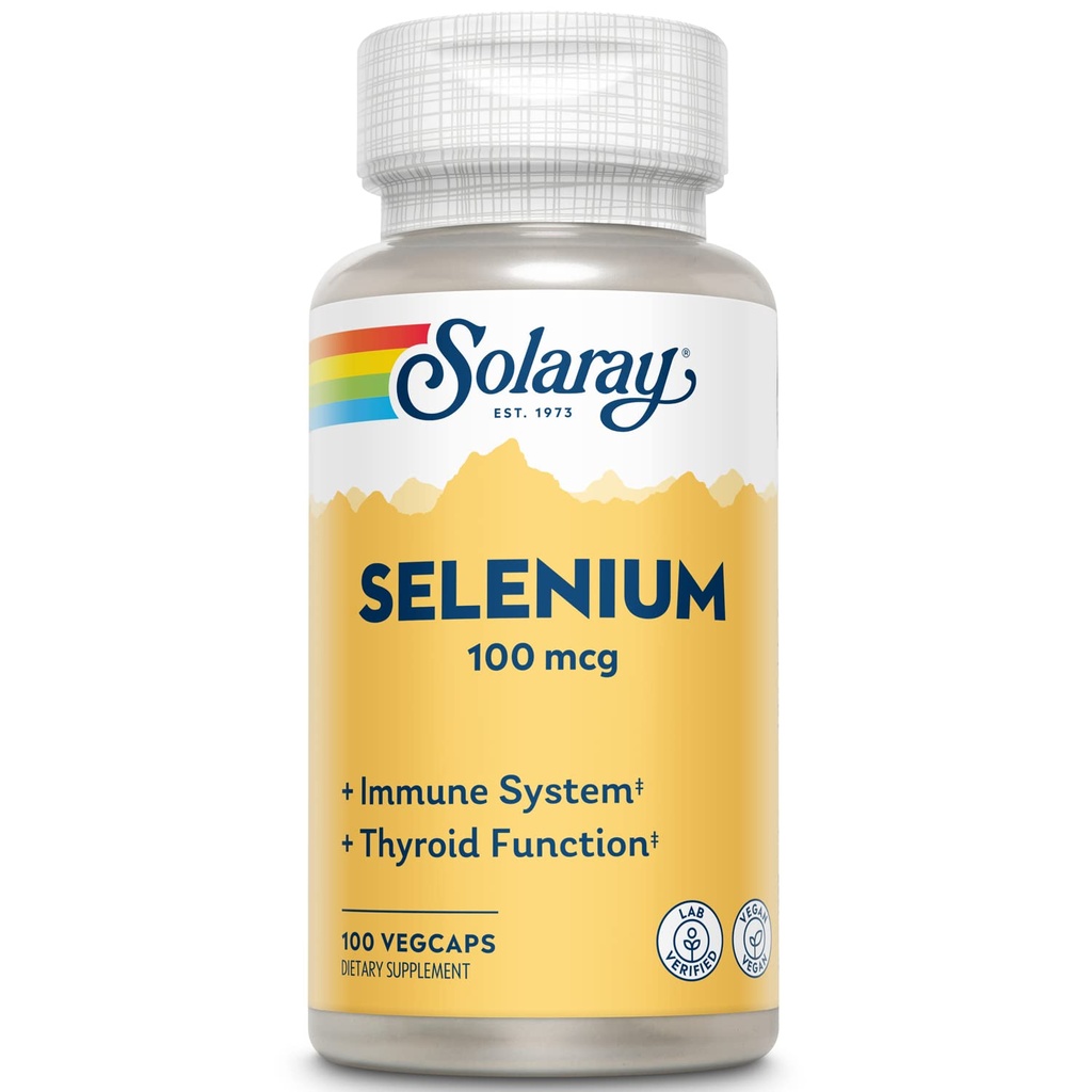 Solaray Selenium 100 mcg, tervislik immuunsussüsteem, kilpnäärme funktsioon ja antioksüdantide tugi, Vegan, Lab Verified, 60-päevane garantii, 100 serveerimist, 100 VegCaps