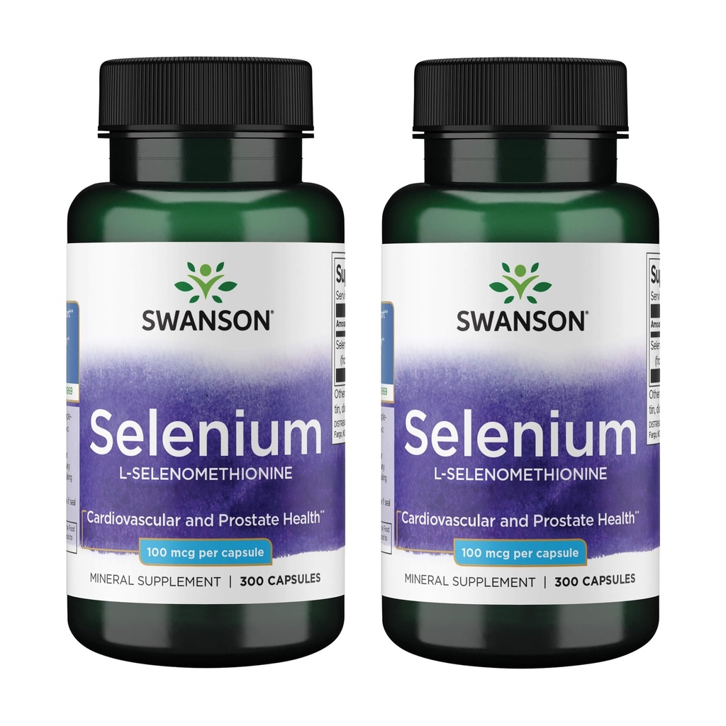 Swanson Selenium (L-Selenometioniin) - Taimne täiendus, mis edendab südame tervist ja eesnäärme tervist - võib toetada immuunsüsteemi ja kilpnäärme tervist - (300 kapslit, 100 mg iga) (2 pakendit)