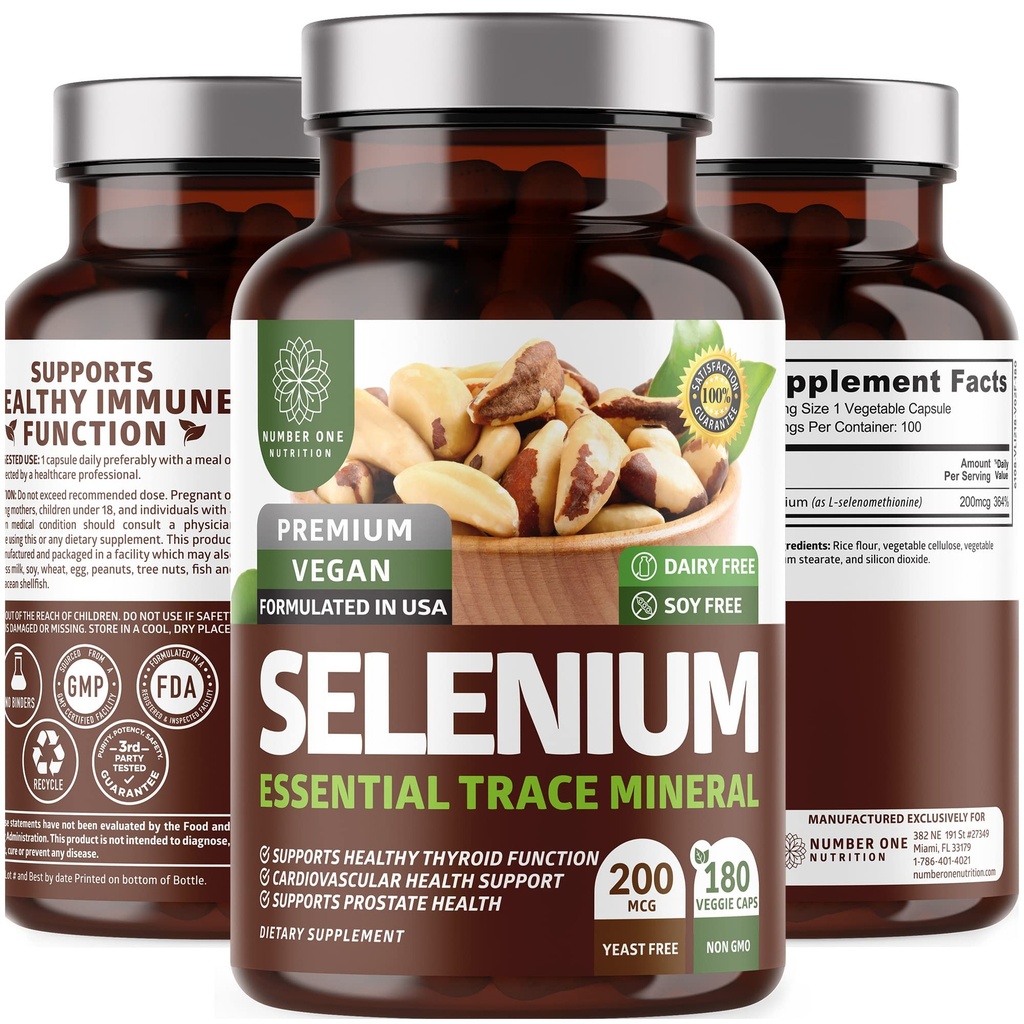 N1N Premium Pure Selenium [200MCG, Max Absorption] Essential Trace Mineral toetada immuunsust ja eesnäärme funktsiooni, 180 Veg Caps