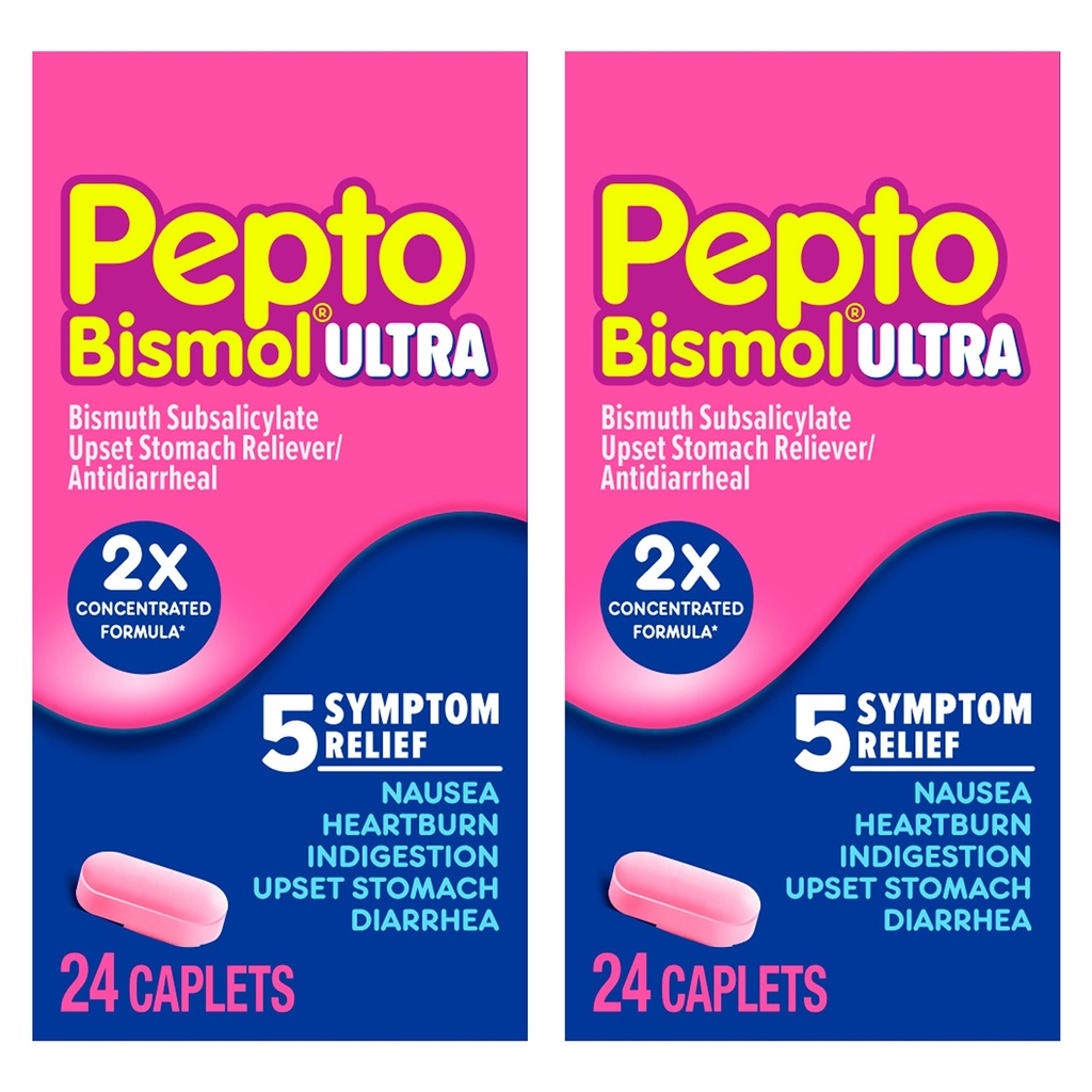 Pepto Bismol ULTRA kapslid, kõhupuhitus, iivelduse leevendamine, kõrvetiste leevendamine, seedetrakti leevendamine, kõhulahtisusevastane ravim täiskasvanutele - 5 sümptomite leevendamine, 48 ct (2x24 ct)