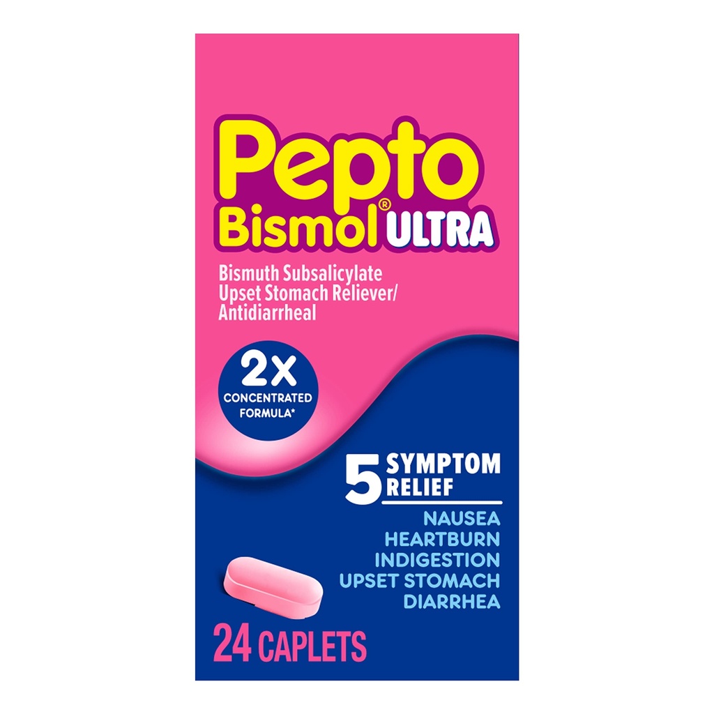 Pepto Bismol ULTRA kapslid, kõhupuhitus, iivelduse leevendamine, kõrvetiste leevendamine, seedetrakti leevendamine, kõhulahtisusevastane ravim täiskasvanutele - 5 sümptomite leevendamine, 24 ct
