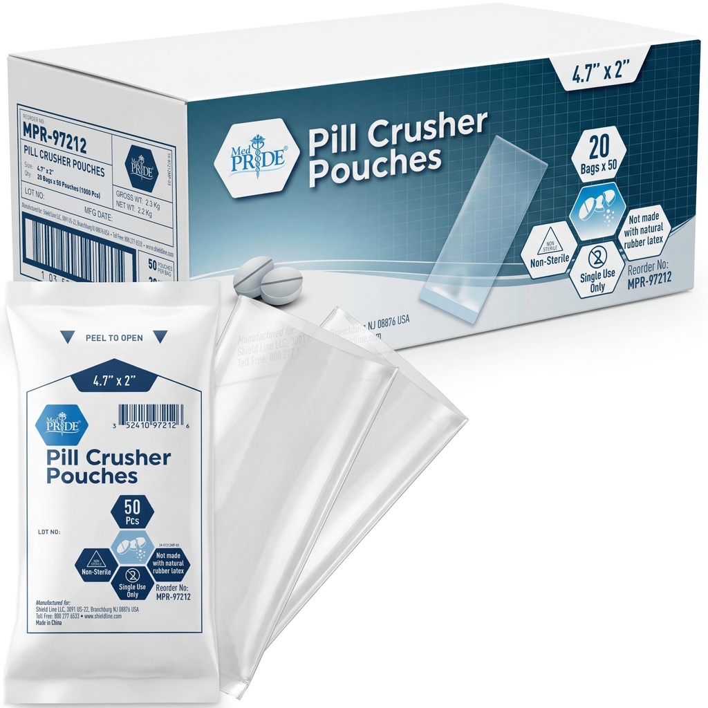 MED PRIDE Pill Crusher 4.7’x2’’ Pouches ’ – Pakend 1000 ühekordselt kasutatavat meditsiinipurustajat – Medical Grade Clear Tablet Crushing Kotid lihtsaks tarbimiseks nulljäätmetega