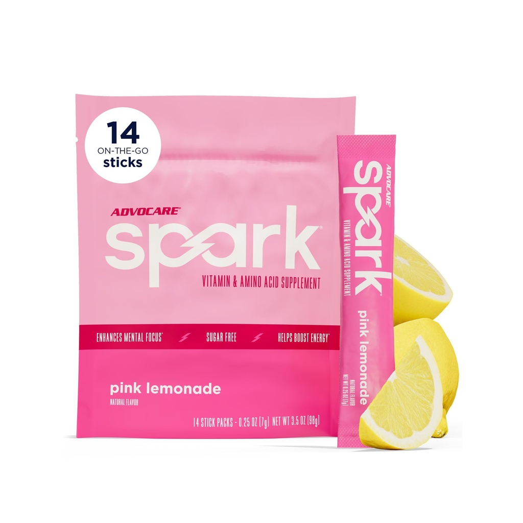 AdvoCare Spark Vitamiin & Aminohape Supplement - Focus & Energy Drink Pulber Segu Vitamiin A, B-6, C & E - Sisaldab ka L-karnitiini & L-türosiini - Roosa Lemonaadi, 14 Stick Packs