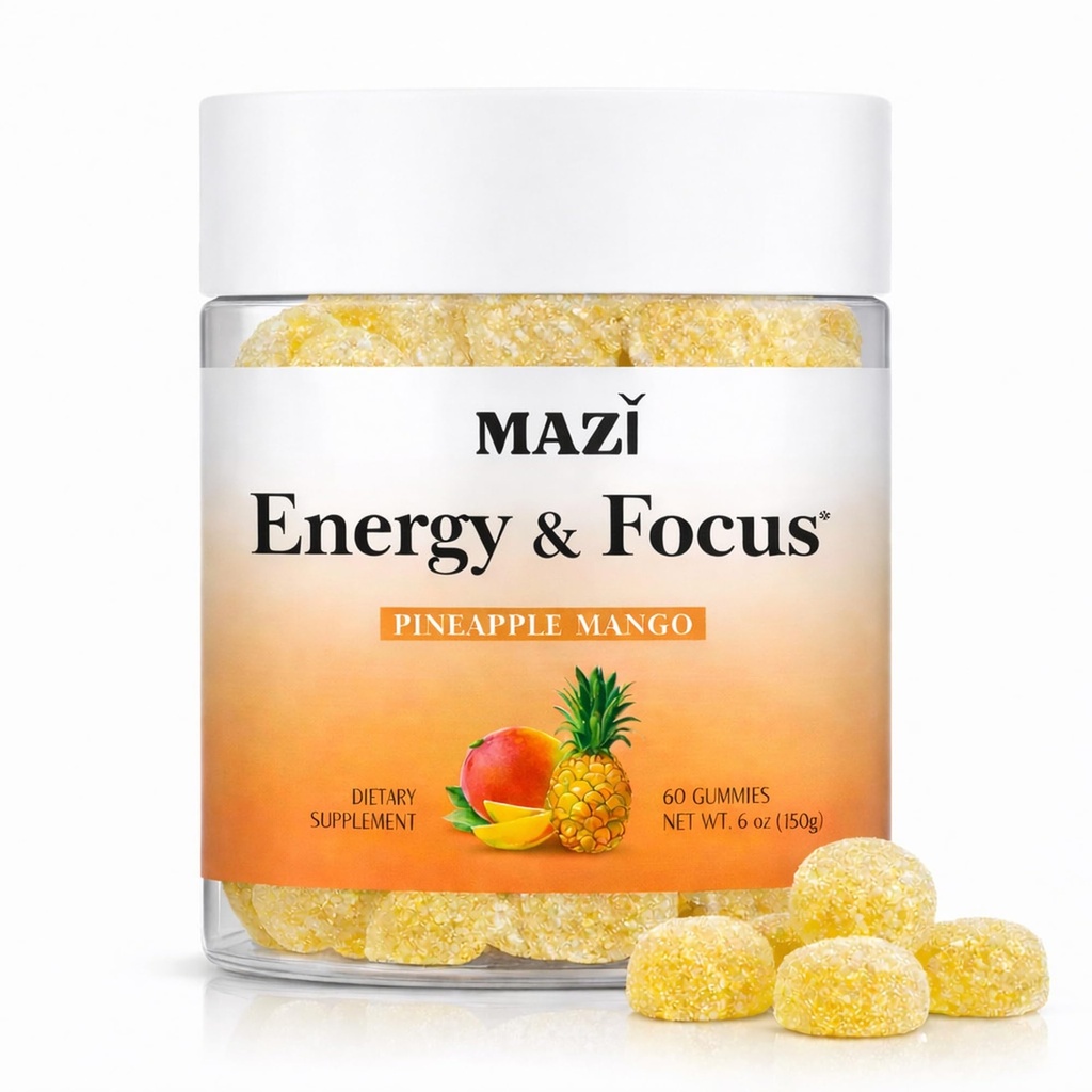 Energia ja fookus Gummies | 100mg looduslik kofeiin + L-Theanine + Vitamiin B6 & B12 + CoQ10 | Nootroopne kognitiivne aju jõudlus täiendada | Ei ole krahhi ega Jitters