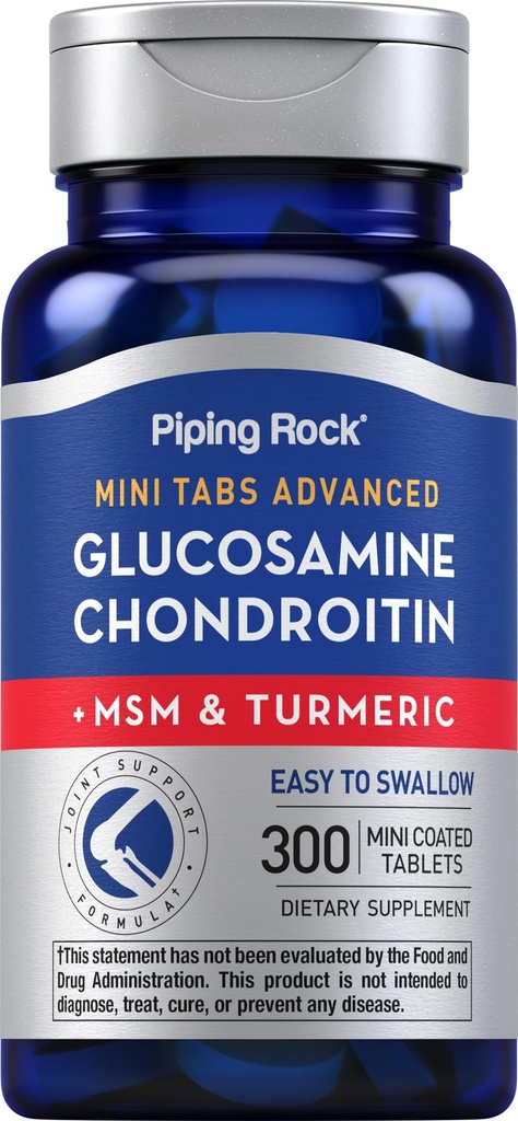 Piping Rock Glükosamiin Chondroitin MSM ja kurkum | 300 tabletti | Naiste ja meeste toidulisand | Mitte-GMO, Gluteenivaba
