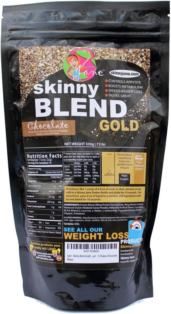 Skinny Blend Gold - Šokolaadivalgu raputamine naistele - madal suhkur, madal süsivesikute sisaldus - toetab ainevahetust ja energiat - 15 serveerimist