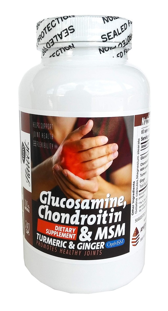 Glükoosamiin ja kondroitiin koos MSM-i, kurkumi, ingveri 240 kapsliga 1500 mg ühe serveerimise kohta