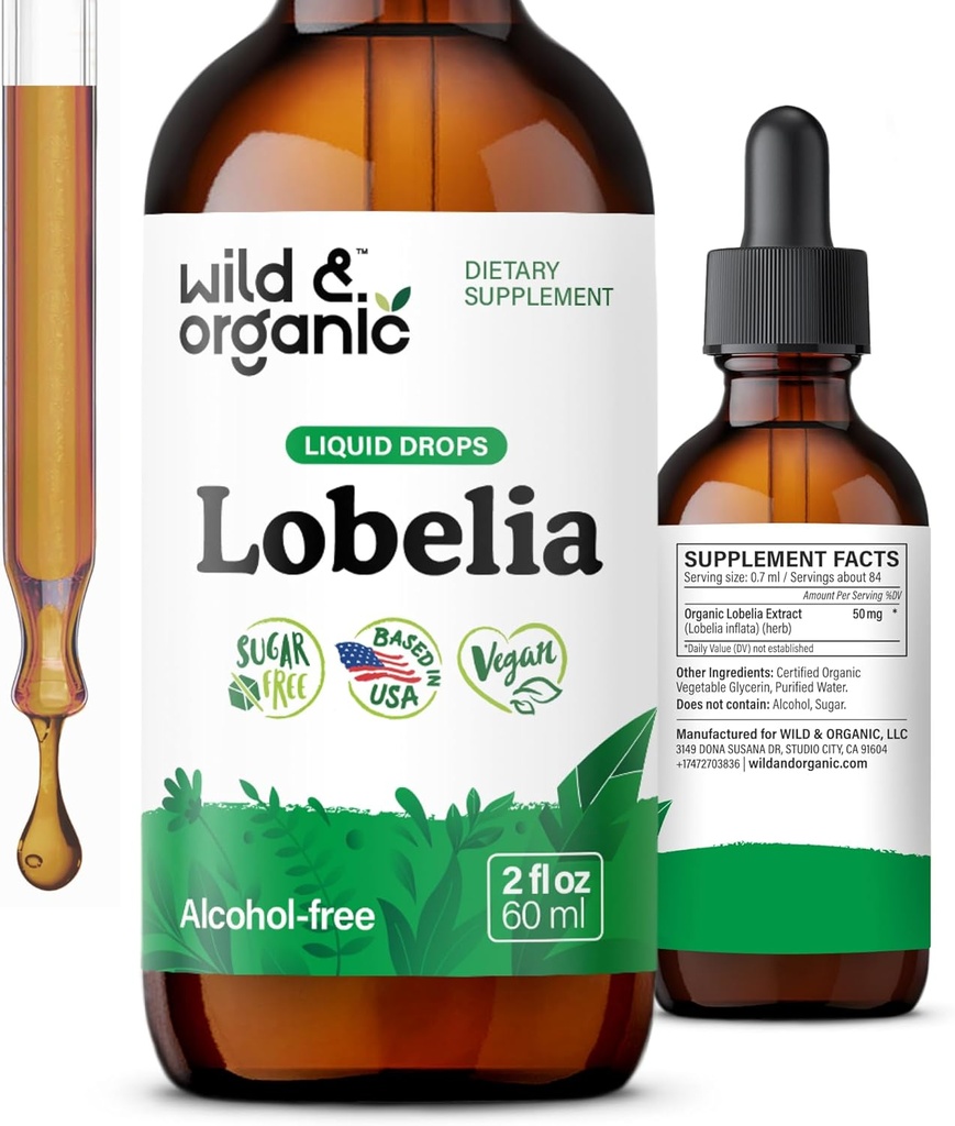 Looduslik ja orgaaniline Lobelia tinktuur - Taimne kopsupuhastus ja Detox - Vedel Lobelia ekstrakti lisand - Vegan, suhkur ja alkoholivabad maitsetaimetilgad - 2 fl oz