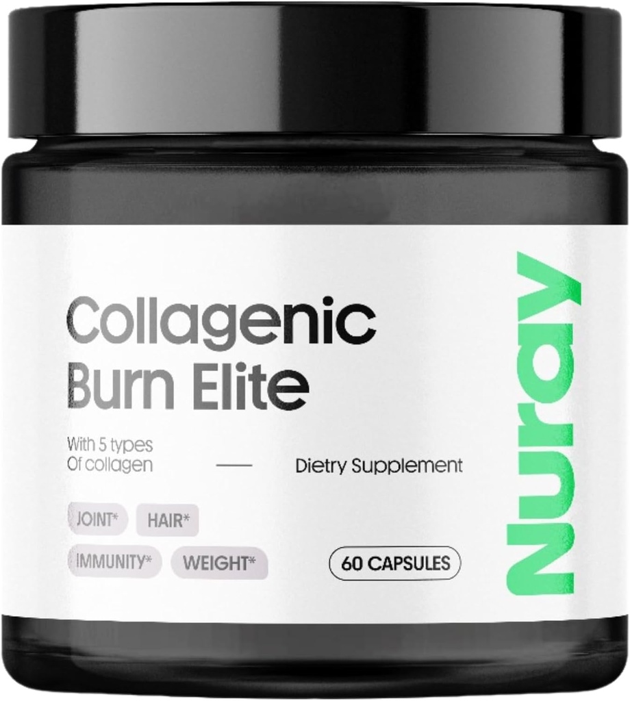 Nuray Collagenic Burn Elite with Green Tea - Collagen Peptides- 60 Capsules | Collagen Burn with 5 Types of Collagen for Healthy Hair, Skin, Nails, Joints, Metabolism Boost & Energy