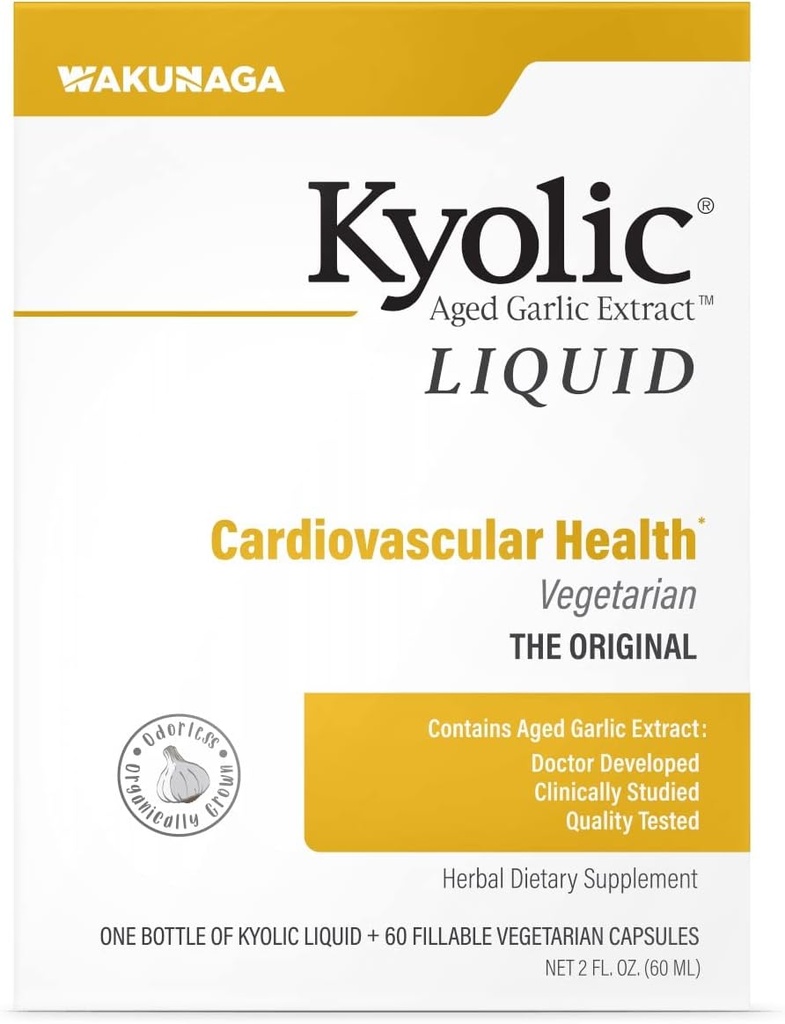 Kyolic Aged Küüslauguekstrakt Vedelik Taimetoitlane Kardiovaskulaarne, 2 Ounce Pudel Plus 60 korduvtäidetav Kapsel (Pakendamine Võib erineda)