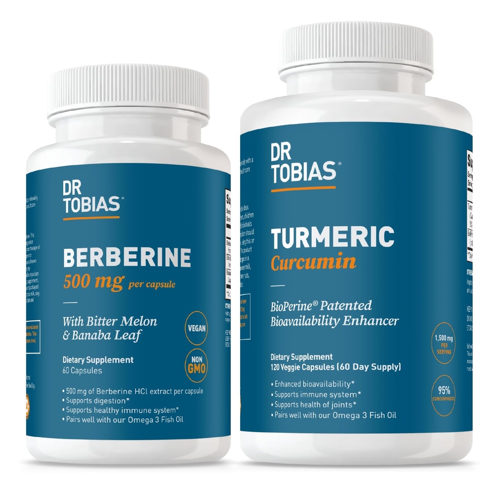 Dr Tobias Berberine 500 mg ja kurkum 1500 mg koos bioperiiniga – ainevahetuse ja liigese tervise valem