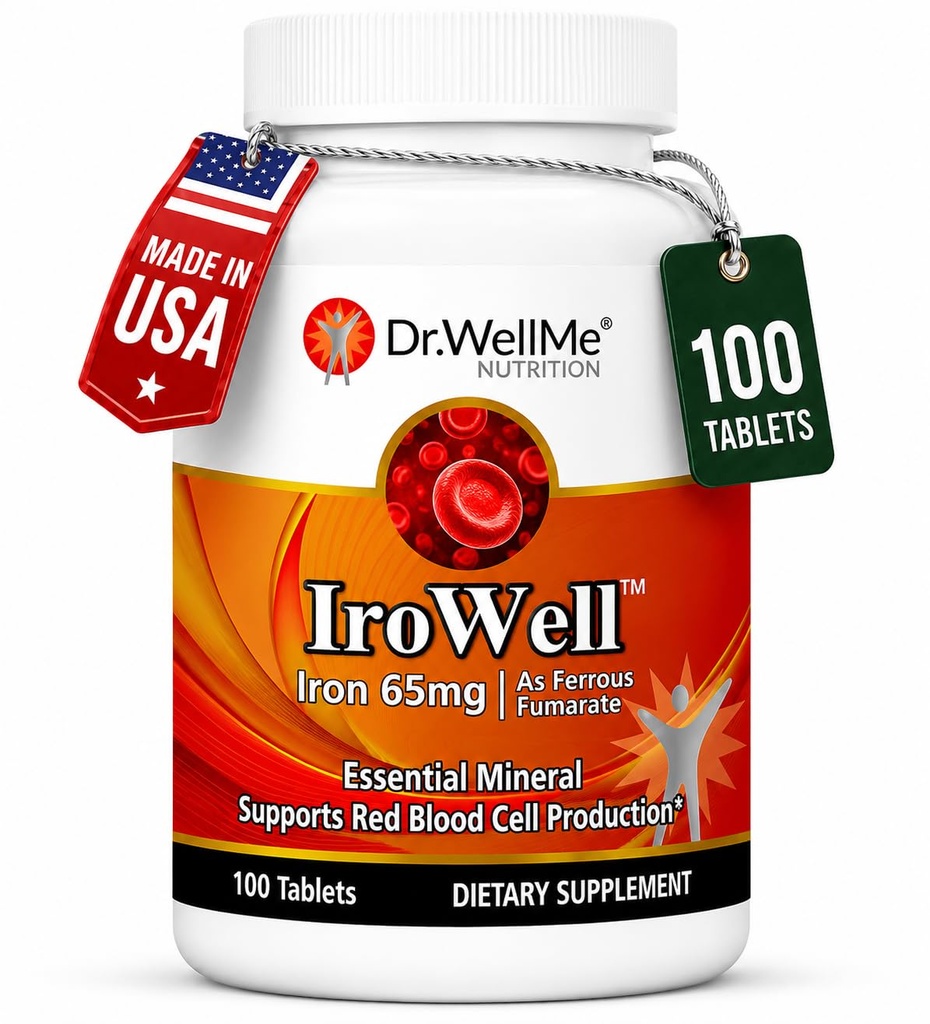 Irowell Raudtabletid 65mg - 100 tabletti täis 100-päevase tarne raudfumaraat energia, lihaste tugevus ja immuunsus - raualisa meestele ja naistele