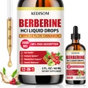 12-in-1 Berberine Supplement Vedelik tilgad 2 Fl Oz, 3000mg Liposomal Berberine HCL kompleks koos Ceylon Cinnamon Plus Turmeric, kõrge imendumine Berberine tilgad