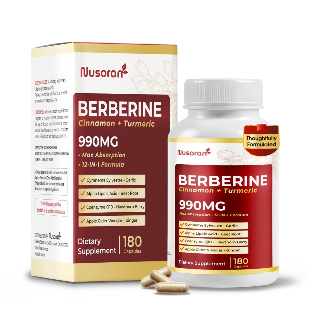 Ultra Berberine 1840 mg - 12-in-1 kaneeli, kurkumi, CoQ10, ALA, võimlema, Mõru melon - Max imendumine - 180 kapslit - mitte-GMO, gluteenivaba, Lab testitud