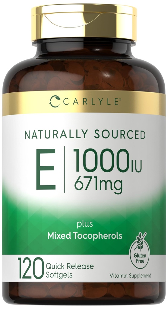 Carlyle Vitamin E 1000 IU Softgels | with Mixed Tocopherols | 120 Pills | Naturally Sourced Supplement | Non-GMO and Gluten Free Formula