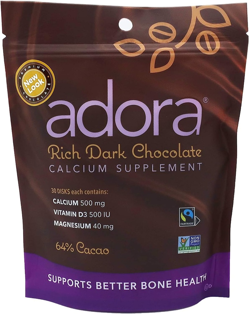 Adora - kaltsiumilisandi tume šokolaad, 30 ct (pakk 6)