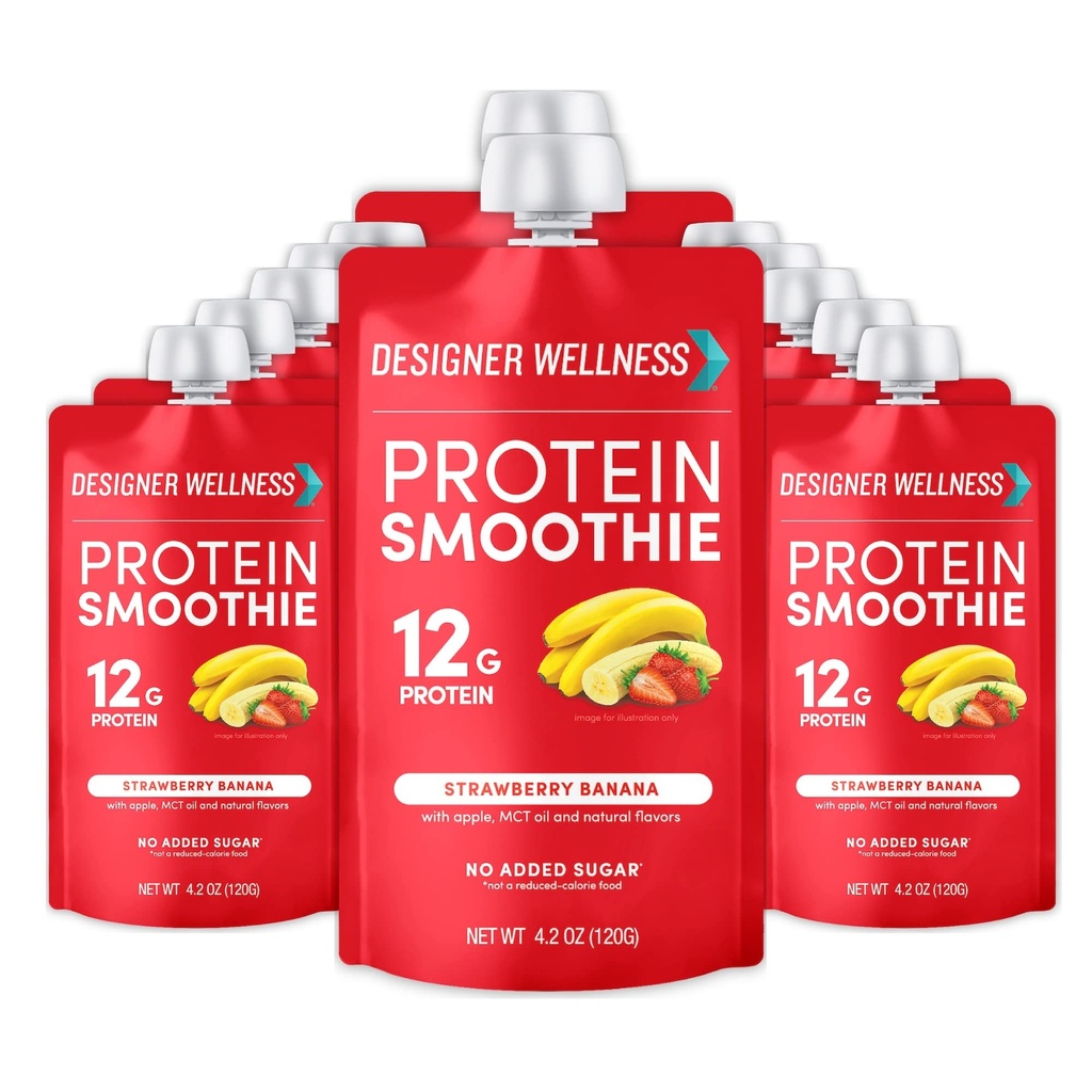 Disainer Wellness Protein Smoothie, tõeline puuvili, 12 g valku, madala süsivesikusisaldusega, null-lisatud suhkur, gluteenivaba, mitte-GMO, kunstlike värvide või maitsete puudumine, maasika banaan, 12 krahv