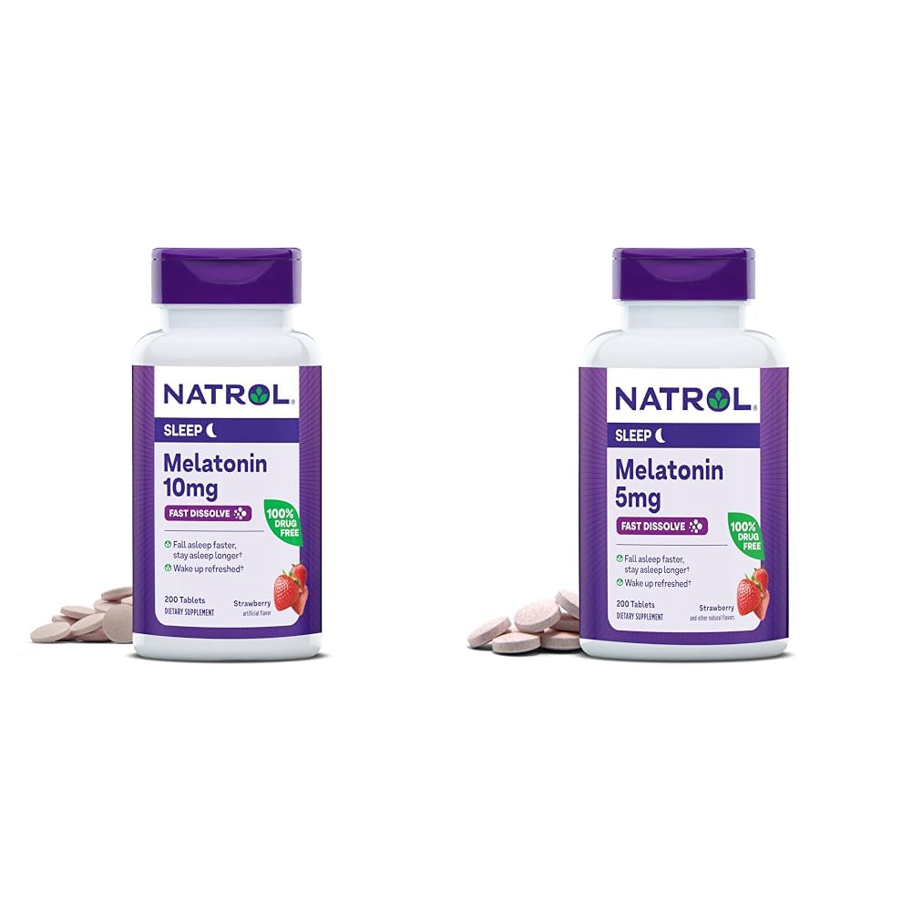 Natrol Melatoniin 10mg 200 Tabletid ja 5mg 200 Tabletid Maasikas-maitsestatud Kiiresti Lahutatav Sleep Support Dieet Toidulisa