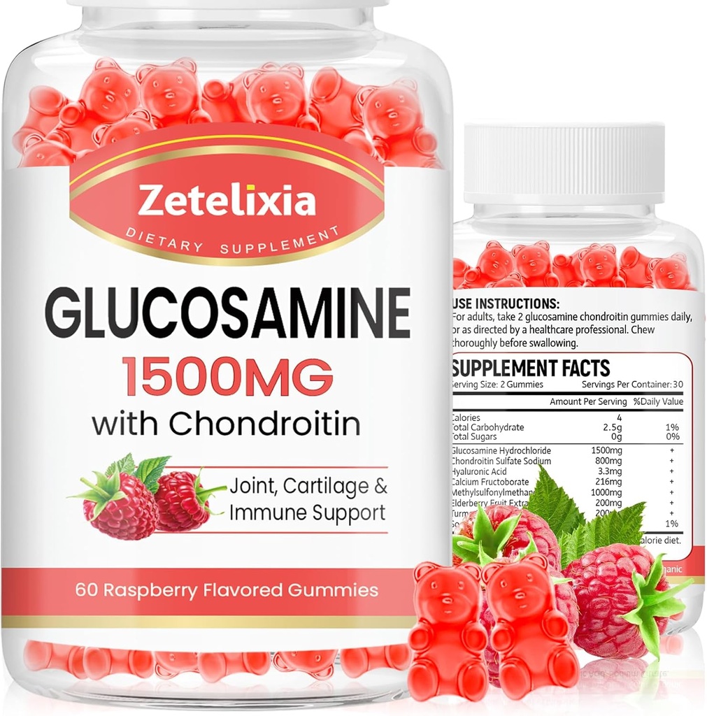2 Pack Glükoosamiin Chondroitin Gummies, Glükosamiin Chondroitin MSM, Elderberry, Kurkum - ühine tugilisa täiskasvanutele, meestele ja naistele, 120 Count