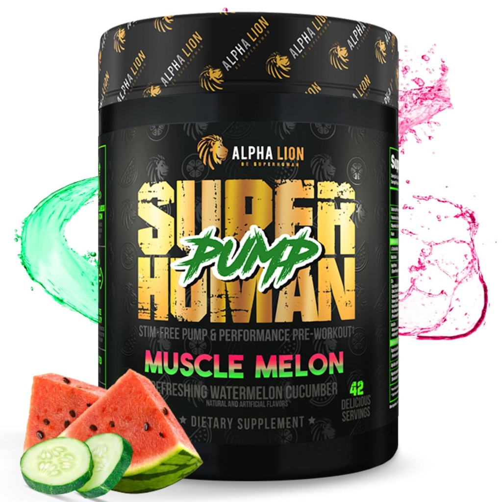 ALPHA LION Superhuman Pump Pre Workout Powder, Kofeiinivaba & Stim Free Preworkout Supplement, Lämmastikoksiidi Booster, Lihaste Gainer, Energia & Focus (42 Servings, Lihaste Melon Maitse)