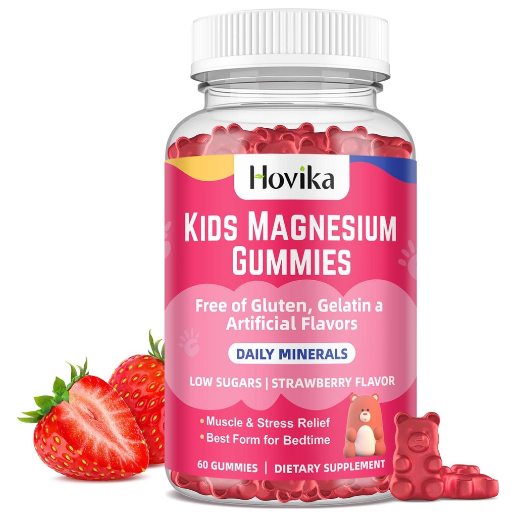 Magneesiumkummid lastele - Magneesiumtsitraat + Vitamiin B6 & D3 - Suurepärased maitsega lapsed Magneesium Calm Gummies närvi luu ja lihaste tervis lastele Heaolu, Vegan Maasikamaitse 60 Count