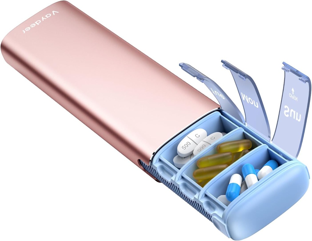 Vaydeer Metal Travel Pill Korraldaja, 7 päeva nädalas pillide kasti, suure mahutavusega päevas Cute Pill Case toidulisandeid, pillid, vitamiine ja ravimeid (väike, roosi kuld)