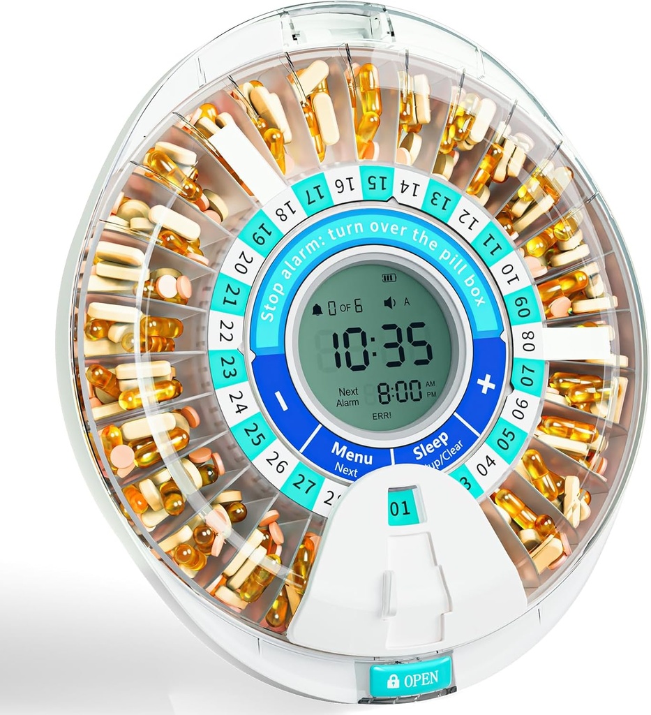Windtrace Automatic Pill Dispenser Eakatele, Elektrooniline Igakuine Pill Korraldaja Häire & Valgus, 28 Päeva Smart Lock Ravimi Dispenser, Ajastatud Pill Dispenser Masin Retseptide Ja Vitamiinide