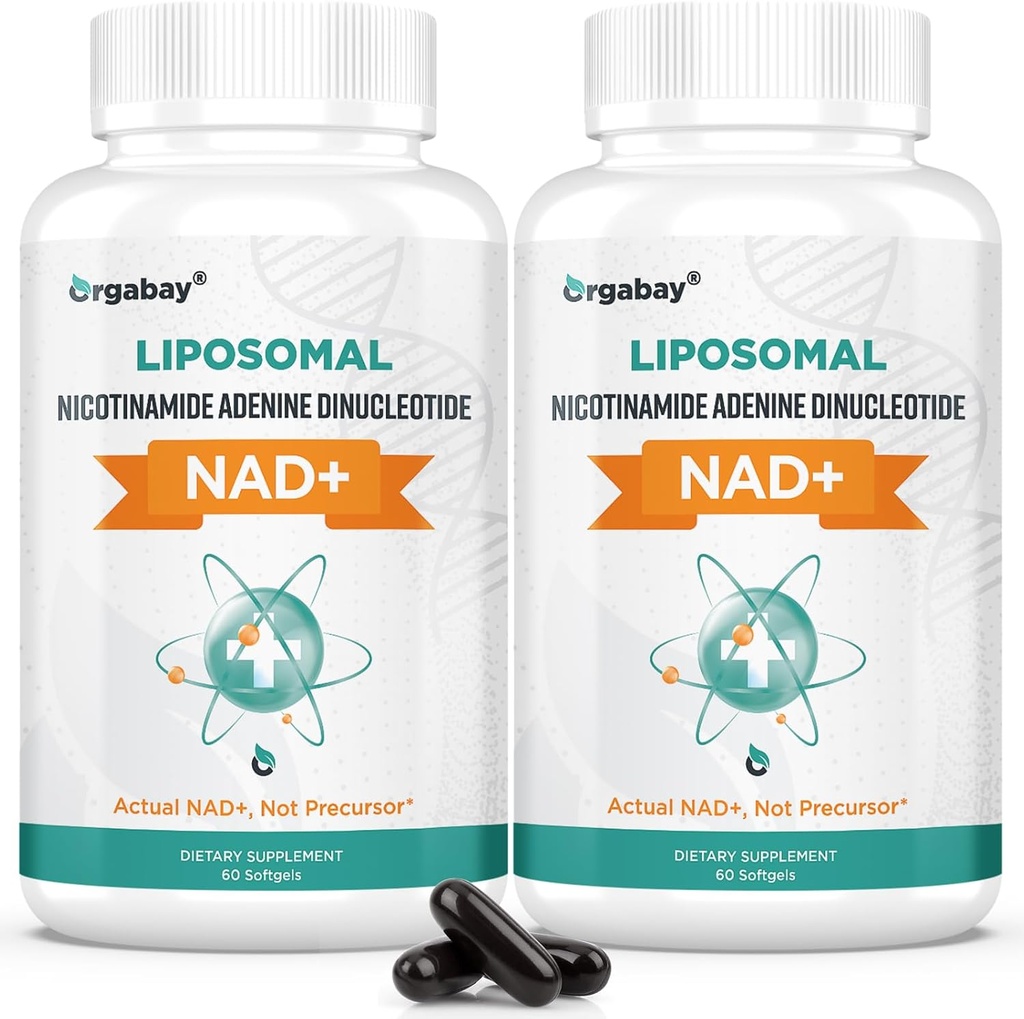 Orgabay Liposomal NAD+ Täiendus 500 mg, kõrge imendumine, NAD+ suurendamine TMG 250 mg-ga, tegelik NAD Plus tõhusam kui nikotiinamiid ribosiid, rakuenergia toetamine, tervislik vananemine | 120 softgeeli
