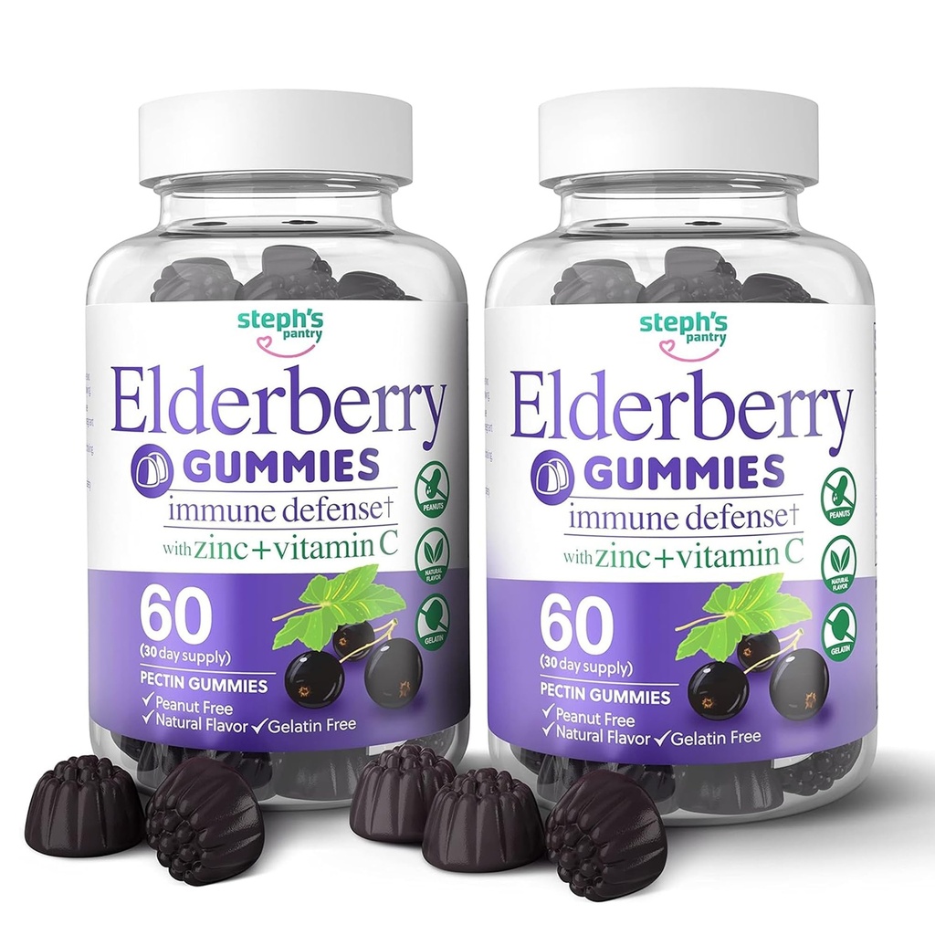 Elderberry Gummies vitamiin C ja tsink - Immune Booster Elderberry Gummies täiskasvanutele ja lastele - Vegan Natural Ingredients Defense Multivitamiinid Antioksüdandid (120 Gummies)
