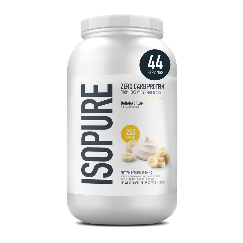 Isopure Zero Carb 100% puhas vadak Isolaatvalgu pulber, laktoosivaba, gluteenivaba, vitamiinidega, banaanikreem, 25 g valku serveerimise kohta, 3 lbs, 44 serveerimist (pakendamine võib varieeruda)