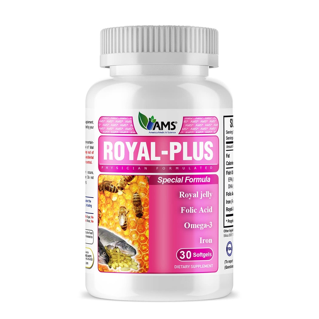Ameerika Medic & Science Royal-Plus (30 softgels) | Royal Jelly Prenatal Vitamiinid naistele | Raualisandid Fish Oil Omega-3 rasvhapped ja foolhape | Elutähtsad toitained raseduse
