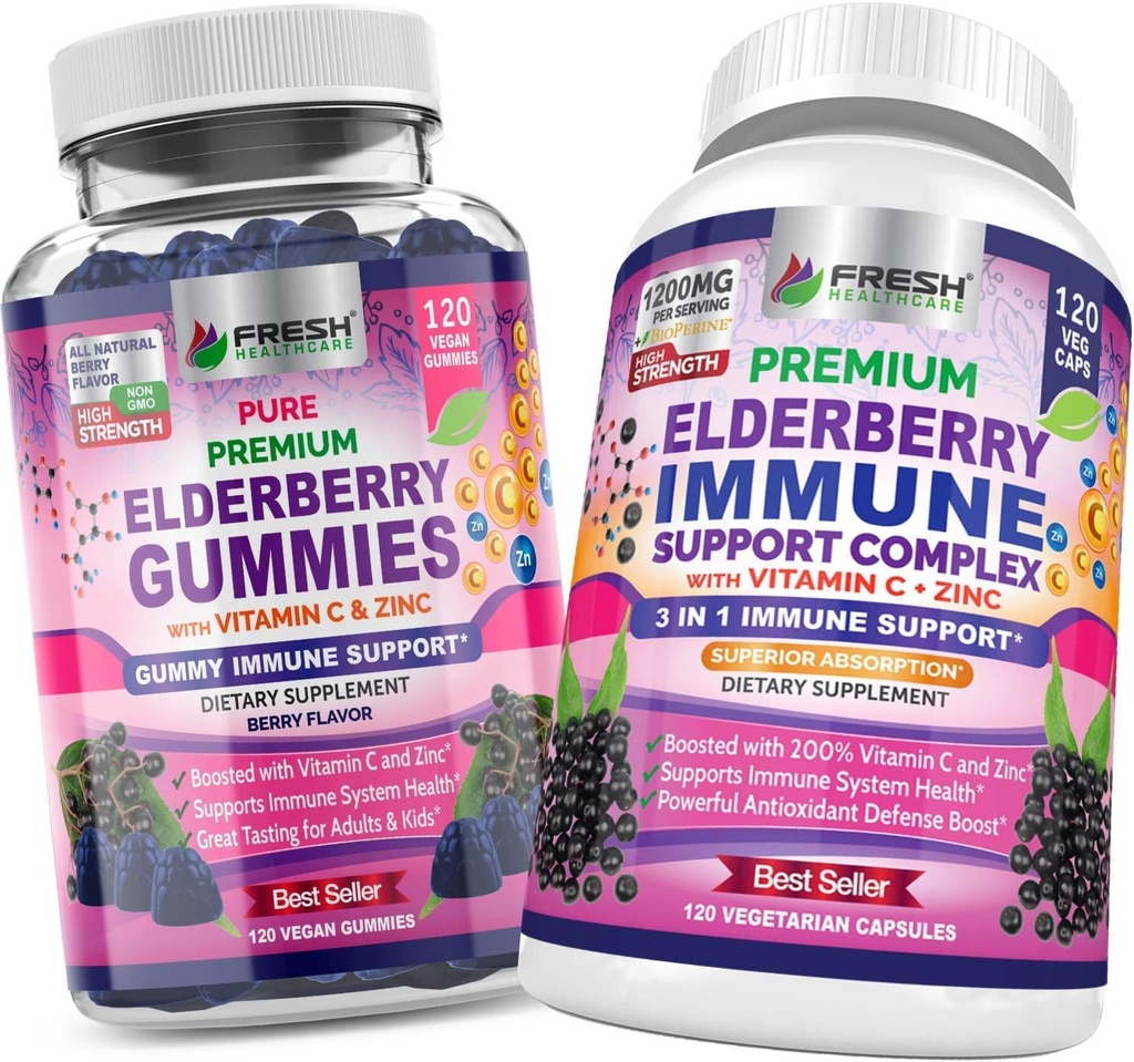 VÄRSKED TERVISHOID Elderberry Gummies ja Elderberry Immune Support Complex