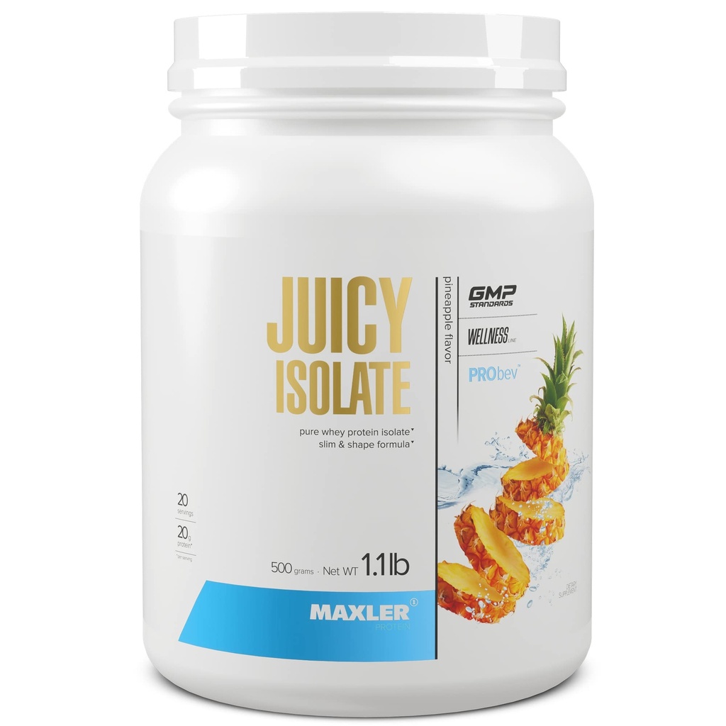 Maxler Juicy Isolate valgu pulber - selge vadaku isolaat - madal laktoos, rasvavaba, suhkruvaba lihaste taastamise jook enne ja pärast treeningut - 90% proteiinist serveerimise kohta - ananassi 1.1lb (20 serveerimist)