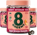 8Greens Supergreens Gummies | Super Greens Pulber Superfood Gummy Metabolism, immuunsus ja fookus, Seedetrakti tervise ensüümid, Orgaaniline: Chlorella, Spirulina, Aloe Vera, Peach Flavor, 150 Count